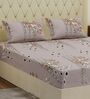 Beige Floral 180 TC Polyester Double Size Bedsheet With 2 Pillow Covers