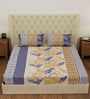 Blue Floral 180 TC Polyester Double Size Bedsheet With 2 Pillow Covers