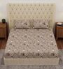 Beige Floral 180 TC Polyester Double Size Bedsheet With 2 Pillow Covers