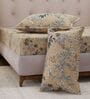 Beige Floral 180 TC Polyester Double Size Bedsheet With 2 Pillow Covers