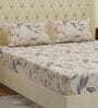 Beige Floral 180 TC Polyester Double Size Bedsheet With 2 Pillow Covers