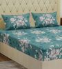 Blue Floral 180 TC Polyester Double Size Bedsheet With 2 Pillow Covers