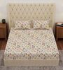 Cream Floral 180 TC Polyester Double Size Bedsheet With 2 Pillow Covers