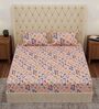 Blue Floral 180 TC Polyester Double Size Bedsheet With 2 Pillow Covers