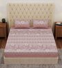 Peach Floral 180 TC Polyester Double Size Bedsheet With 2 Pillow Covers