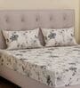 Grey Floral 180 TC Polyester Double Size Bedsheet With 2 Pillow Covers