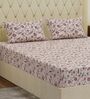 Pink Floral 180 TC Polyester Double Size Bedsheet With 2 Pillow Covers