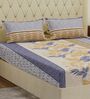 Blue Floral 180 TC Polyester Double Size Bedsheet With 2 Pillow Covers