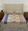 Blue Floral 180 TC Polyester Double Size Bedsheet With 2 Pillow Covers
