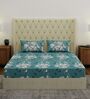 Blue Floral 180 TC Polyester Double Size Bedsheet With 2 Pillow Covers