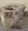 Beige Floral 180 TC Polyester Double Size Bedsheet With 2 Pillow Covers