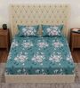 Blue Floral 180 TC Polyester Double Size Bedsheet With 2 Pillow Covers