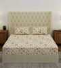 Cream Floral 180 TC Polyester Double Size Bedsheet With 2 Pillow Covers