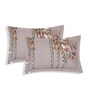 Beige Floral 180 TC Polyester Double Size Bedsheet With 2 Pillow Covers