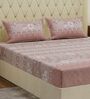 Peach Floral 180 TC Polyester Double Size Bedsheet With 2 Pillow Covers