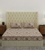 Beige Floral 180 TC Polyester Double Size Bedsheet With 2 Pillow Covers