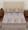Beige Floral 180 TC Polyester Double Size Bedsheet With 2 Pillow Covers