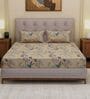Beige Floral 180 TC Polyester Double Size Bedsheet With 2 Pillow Covers