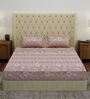 Peach Floral 180 TC Polyester Double Size Bedsheet With 2 Pillow Covers
