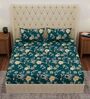 Green Floral 180 TC Polyester Double Size Bedsheet With 2 Pillow Covers
