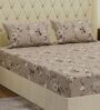 Beige Floral 180 TC Polyester Double Size Bedsheet With 2 Pillow Covers