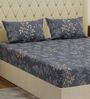 Grey Leaf 180 TC Polyester Double Size Bedsheet With 2 Pillow Covers