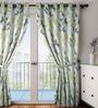 Green Floral Silk 8 Ft Blackout Eyelet Door Curtain