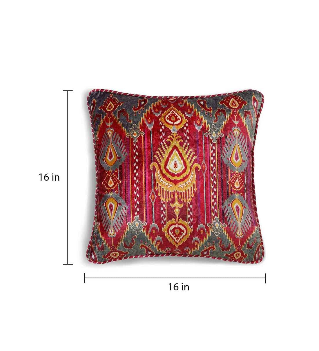 Buy Fergana Ikat Multi Printed Fine Micro Velvet 16 x 16 Inches Cushion  Cover by Kainaat Design at 1% OFF by Kainaat Design | Pepperfry