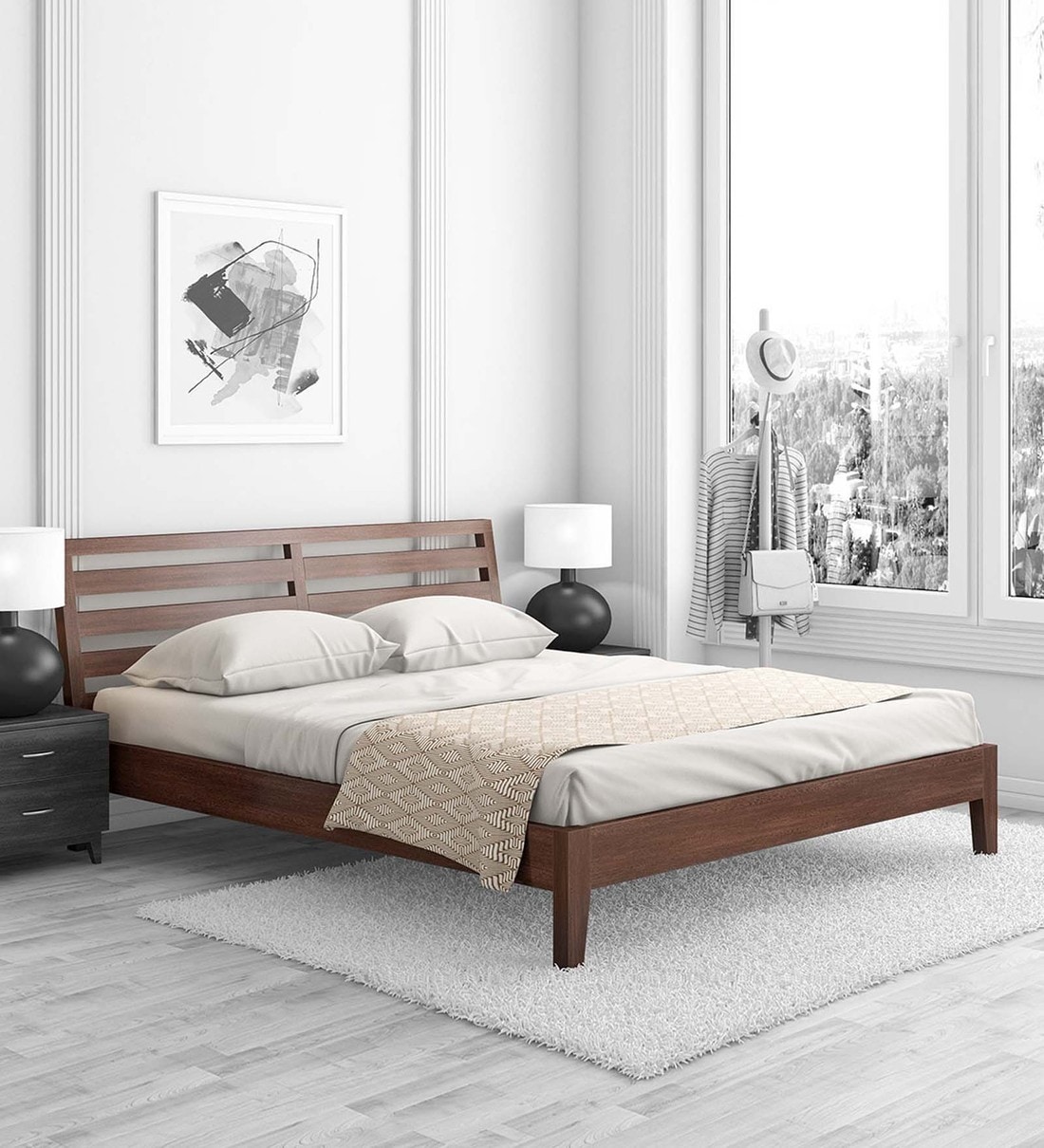 Buy Pure Fern Solid Wood Queen Size Bed in Walnut Brown Matte Finish at ...