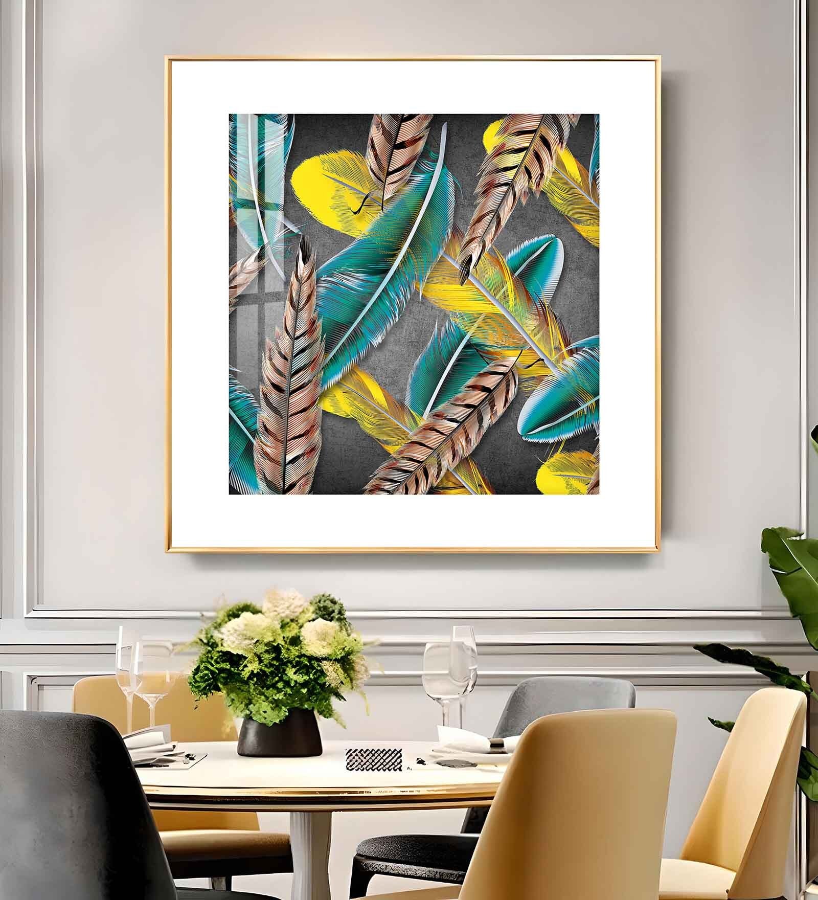 Feathered Canopy Glass Finish Square Wall Art
