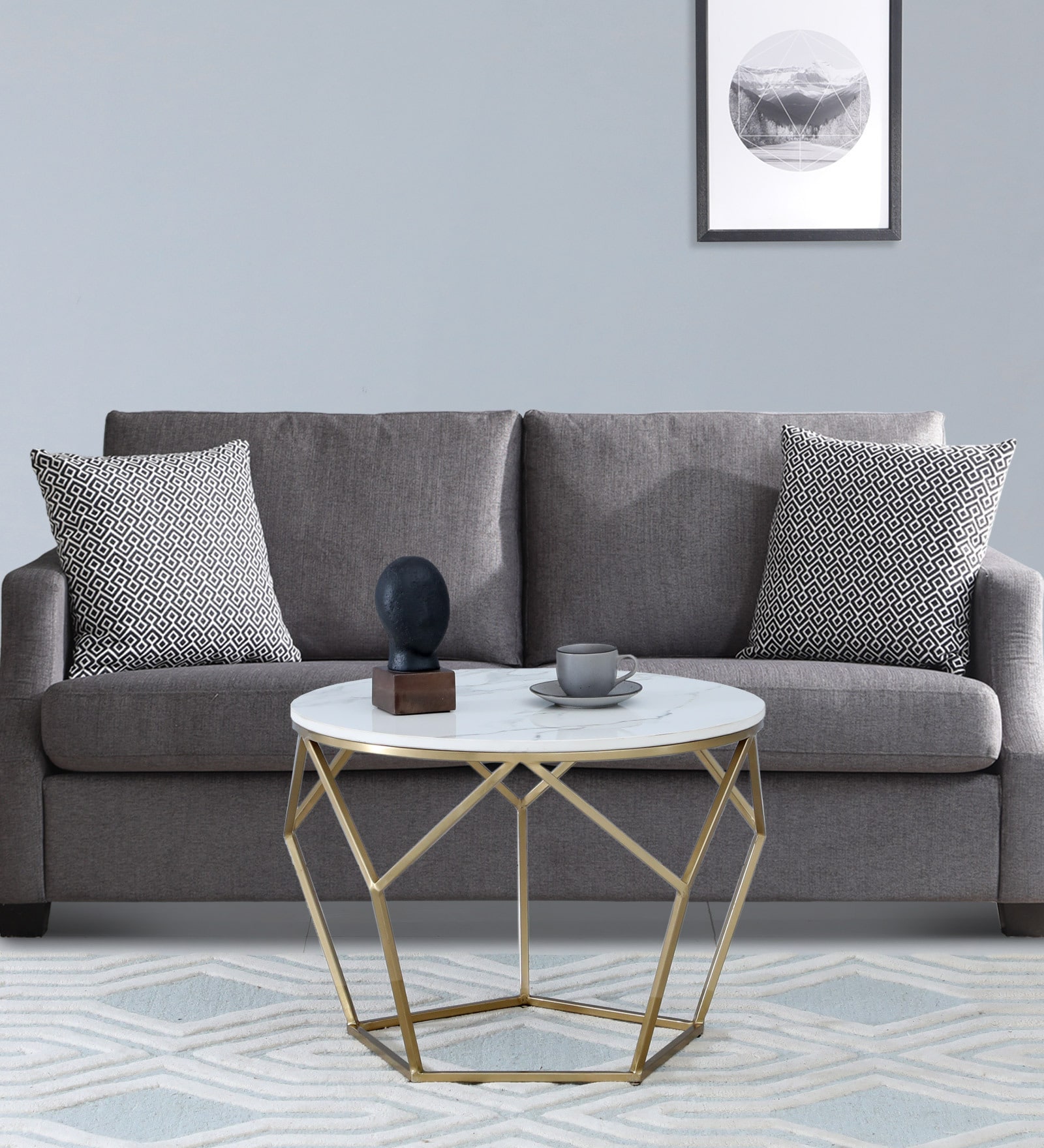 Felix Metal Coffee Table In Golden Base With Porcelain Top