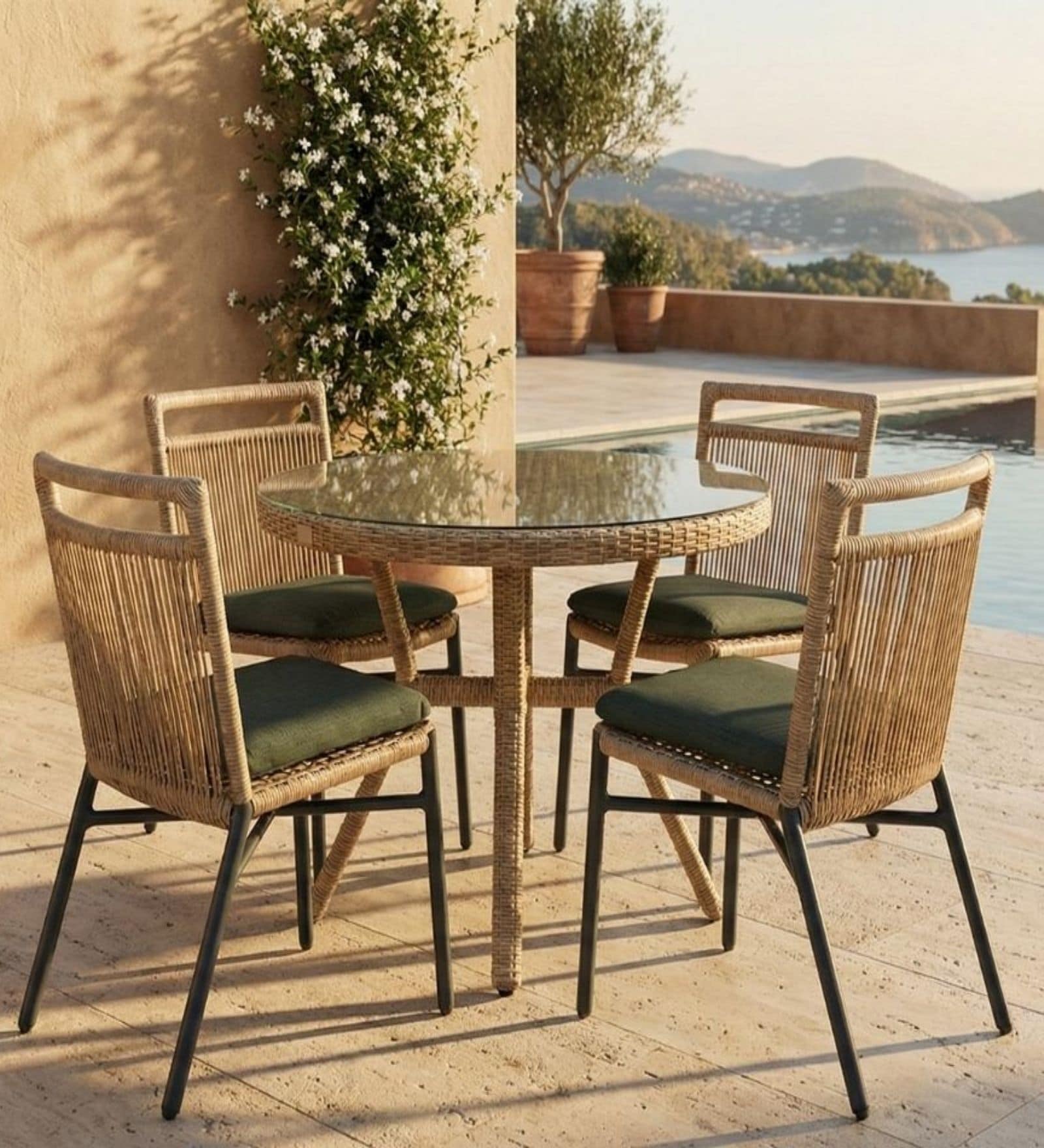 Felix Wicker 4 Seater Dinning Set In Dark Grey Finish