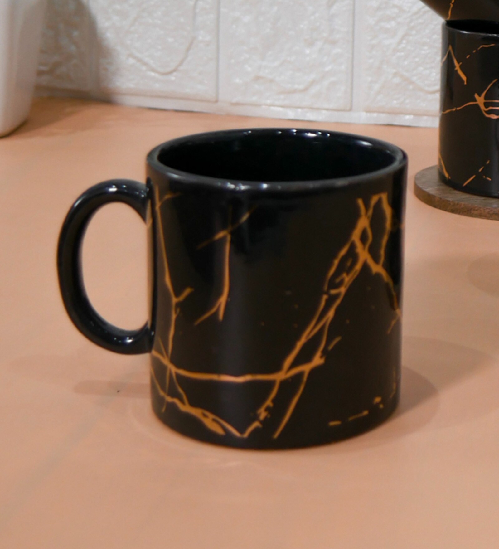 Femora 22k Liquid Marble Gold Design Ceramic Coffee Mug, Tea Cups, Stackable, Chip Resistant, 180 ML, Pack of 2, Gold On Grey