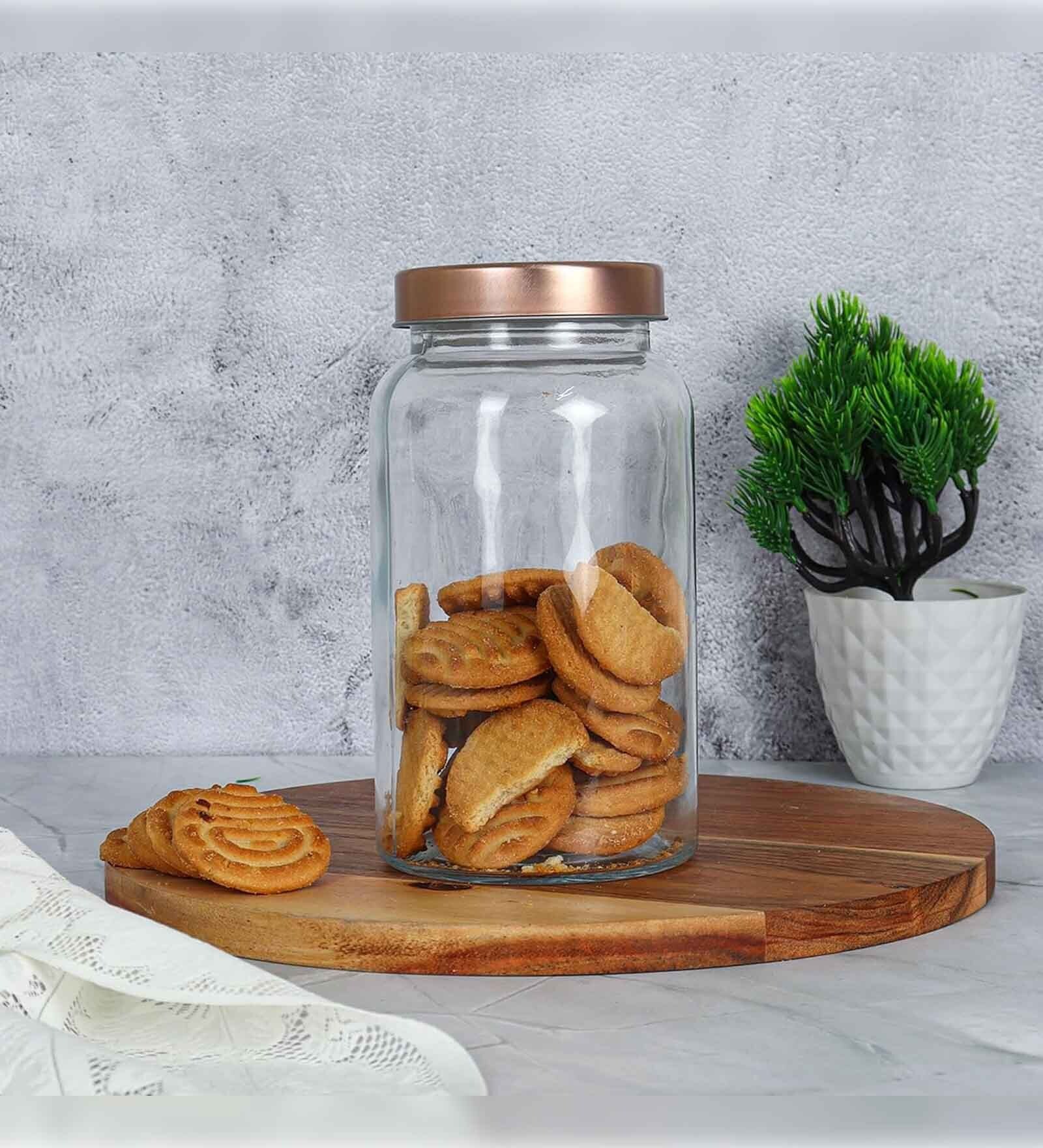 Transparent 1500ml Glass (Set Of 4) Kitchen Storage with Gold Lid (Free Replacement of Lids)