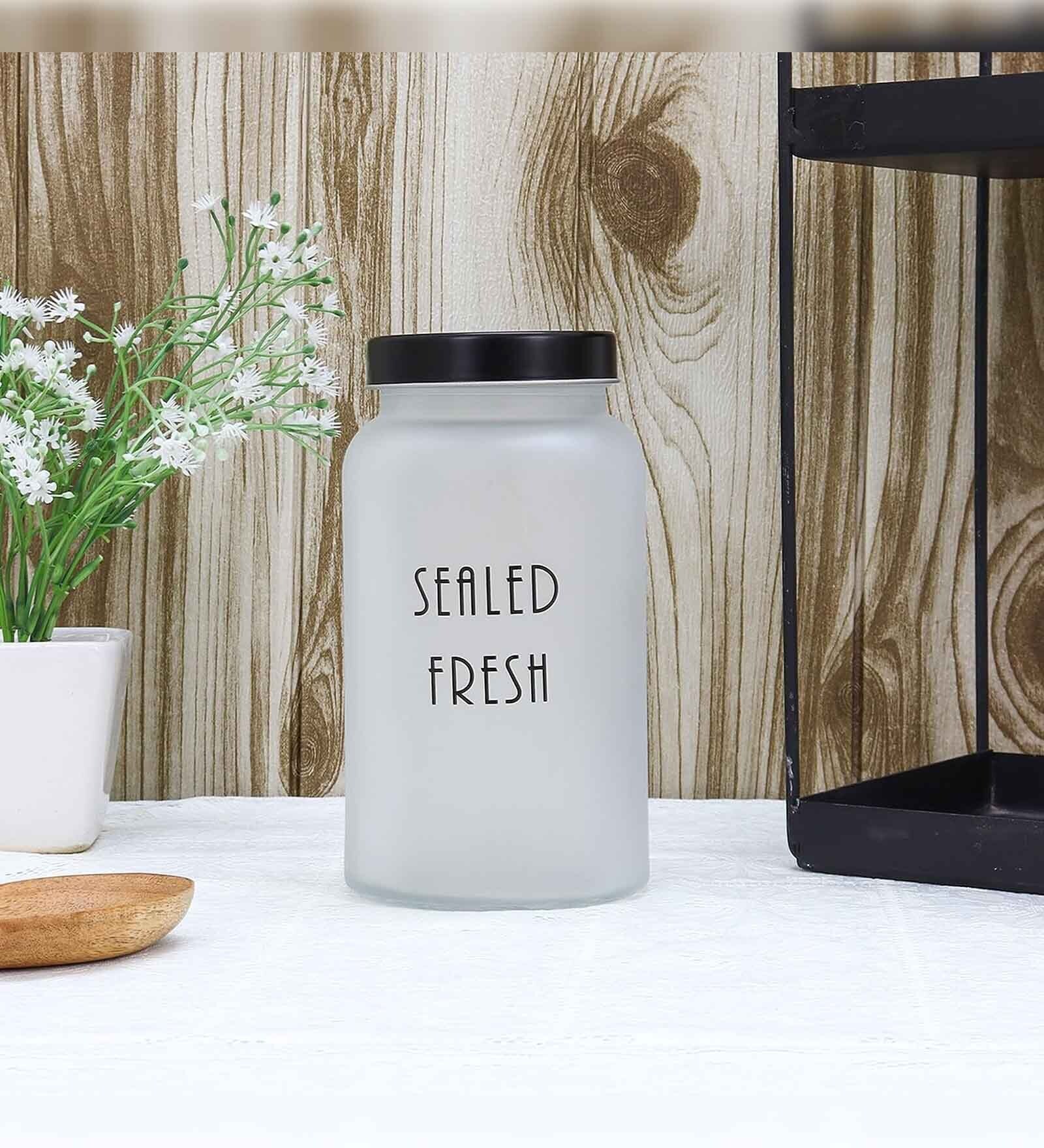 Frosted 1500ml Glass (Set Of 2) Kitchen Storage with Black Lid (Free Replacement of Lids)
