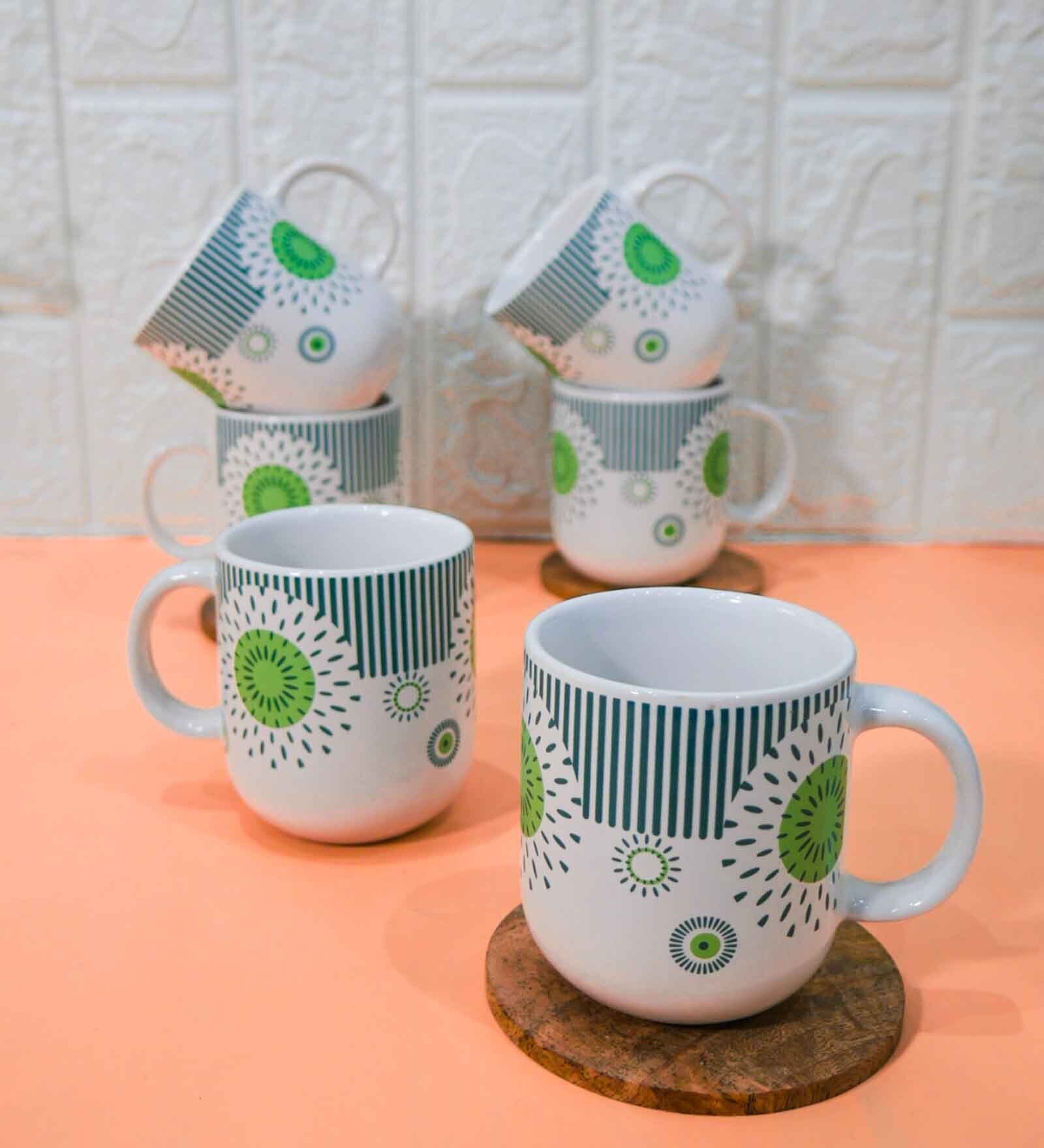 Green 180 ml Ceramic Atomic Star (Set of 6) Tea Cup Set
