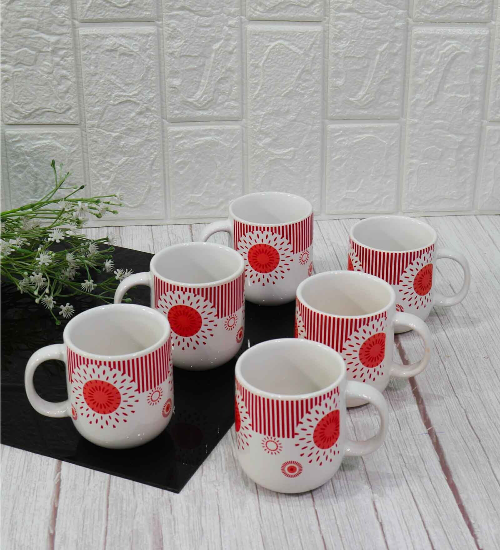 Red 180 ml Ceramic Atomic Star (Set of 6) Tea Cup Set