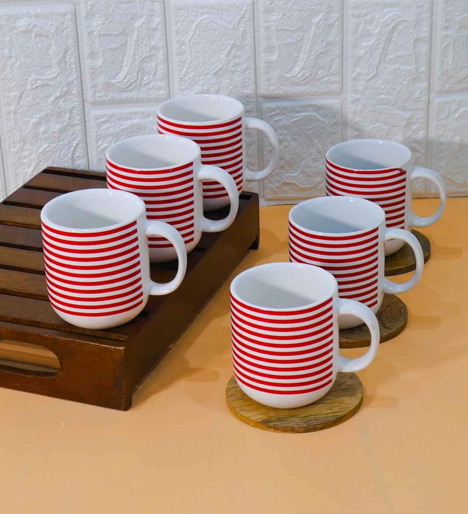 Red 180 ml Ceramic Striped (Set of 6) Tea Cup Set