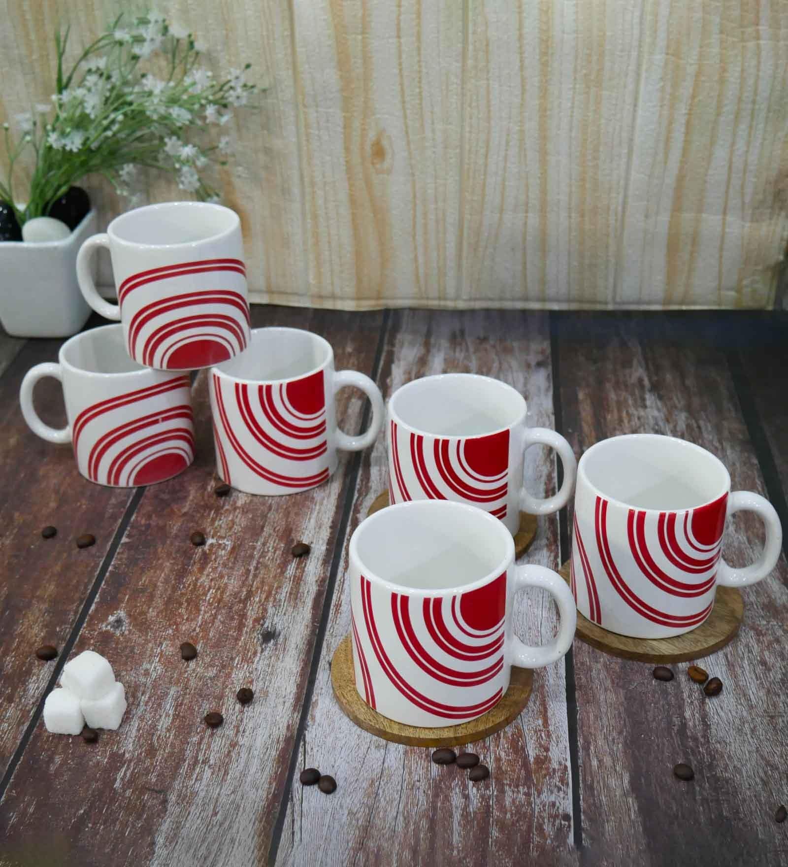 Red 180 ml Ceramic Circular Design (Set of 6) Tea Cup Set