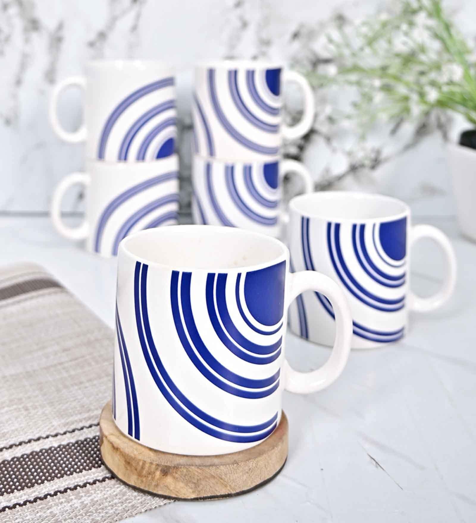 Blue 180 ml Ceramic Circular (Set of 6) Coffee Mug