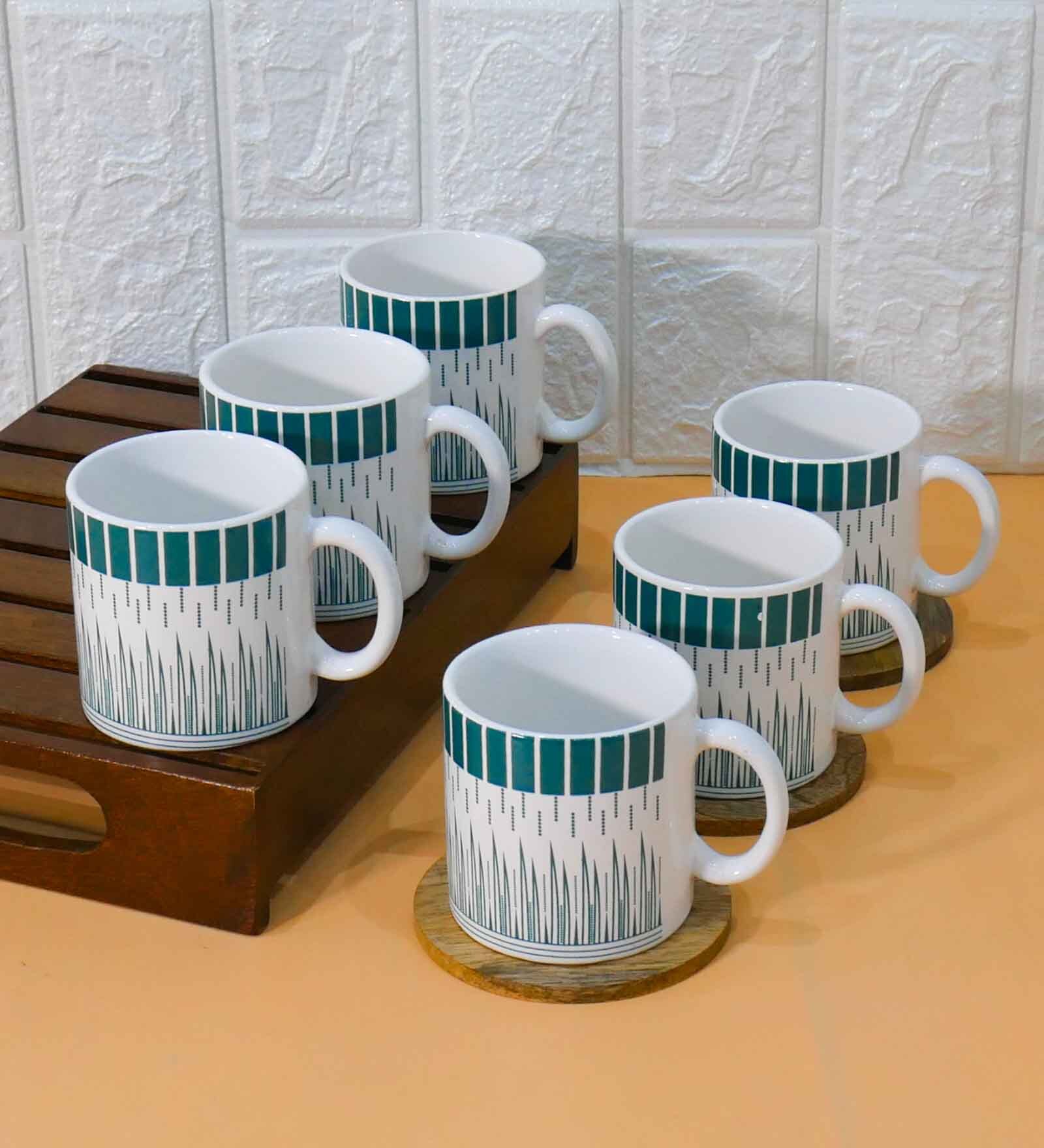 Green 180 ml Ceramic Linear (Set of 6) Tea Cup Set