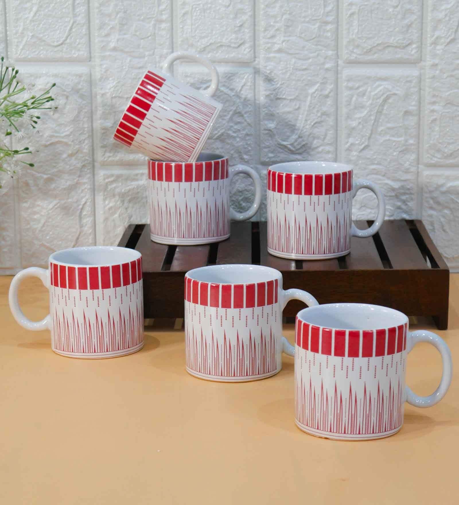 Red 180 ml Ceramic Linear (Set of 6) Tea Cup Set
