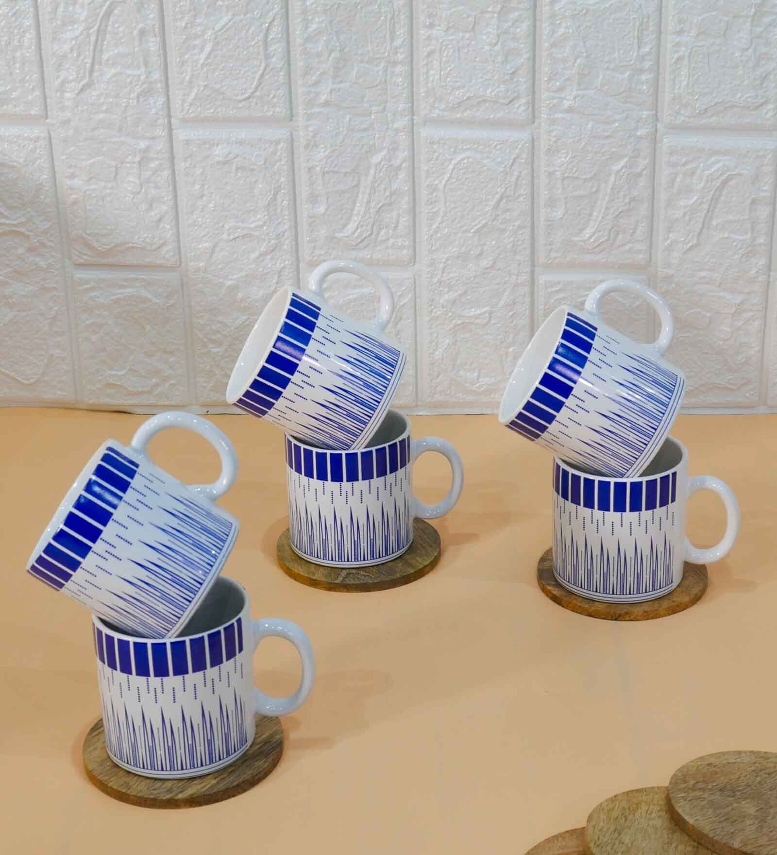 Blue 180 ml Ceramic Linear (Set of 6) Tea Cup Set