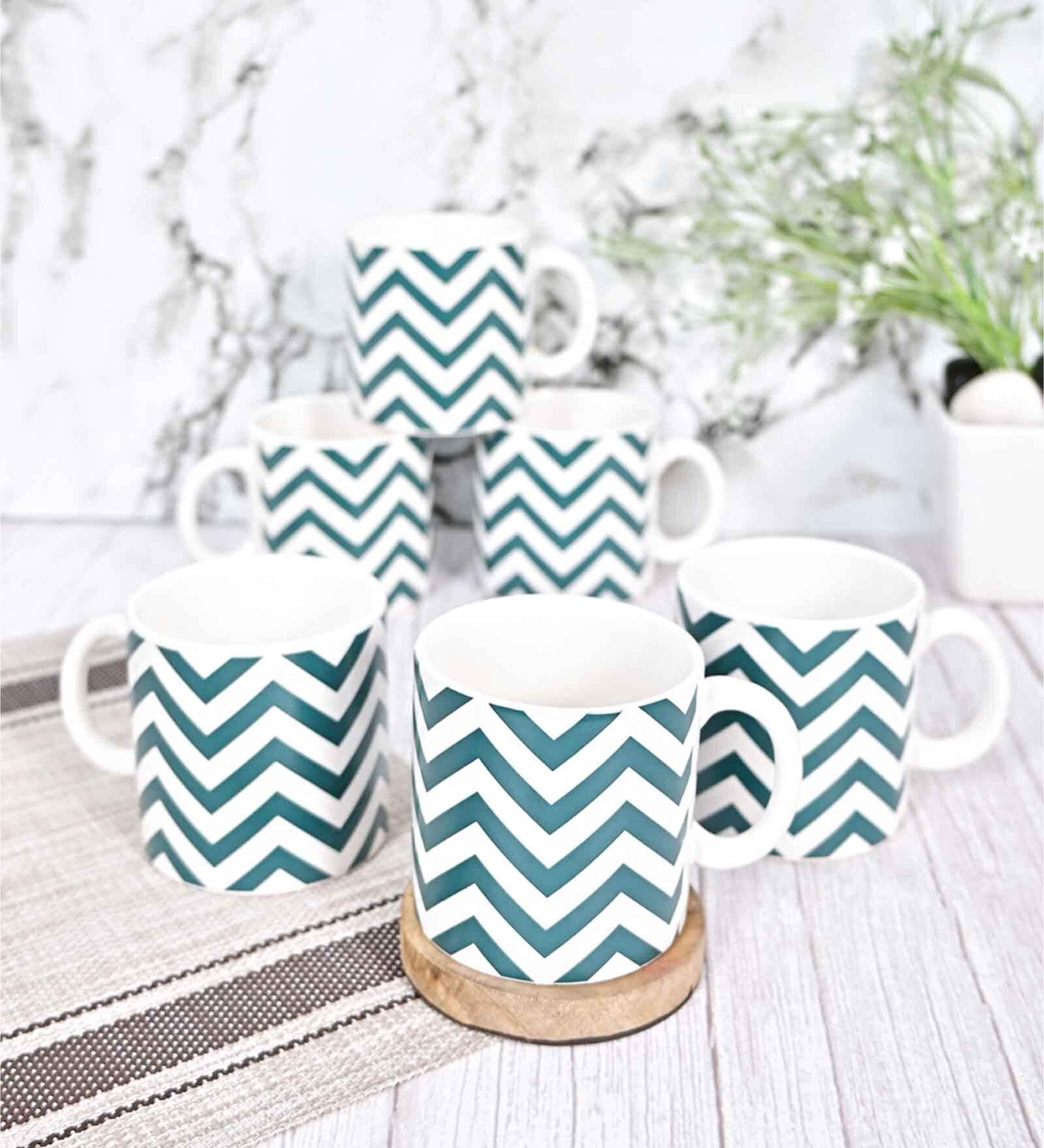 Green 180 ml Ceramic Zig Zag (Set of 6) Tea Cup Set