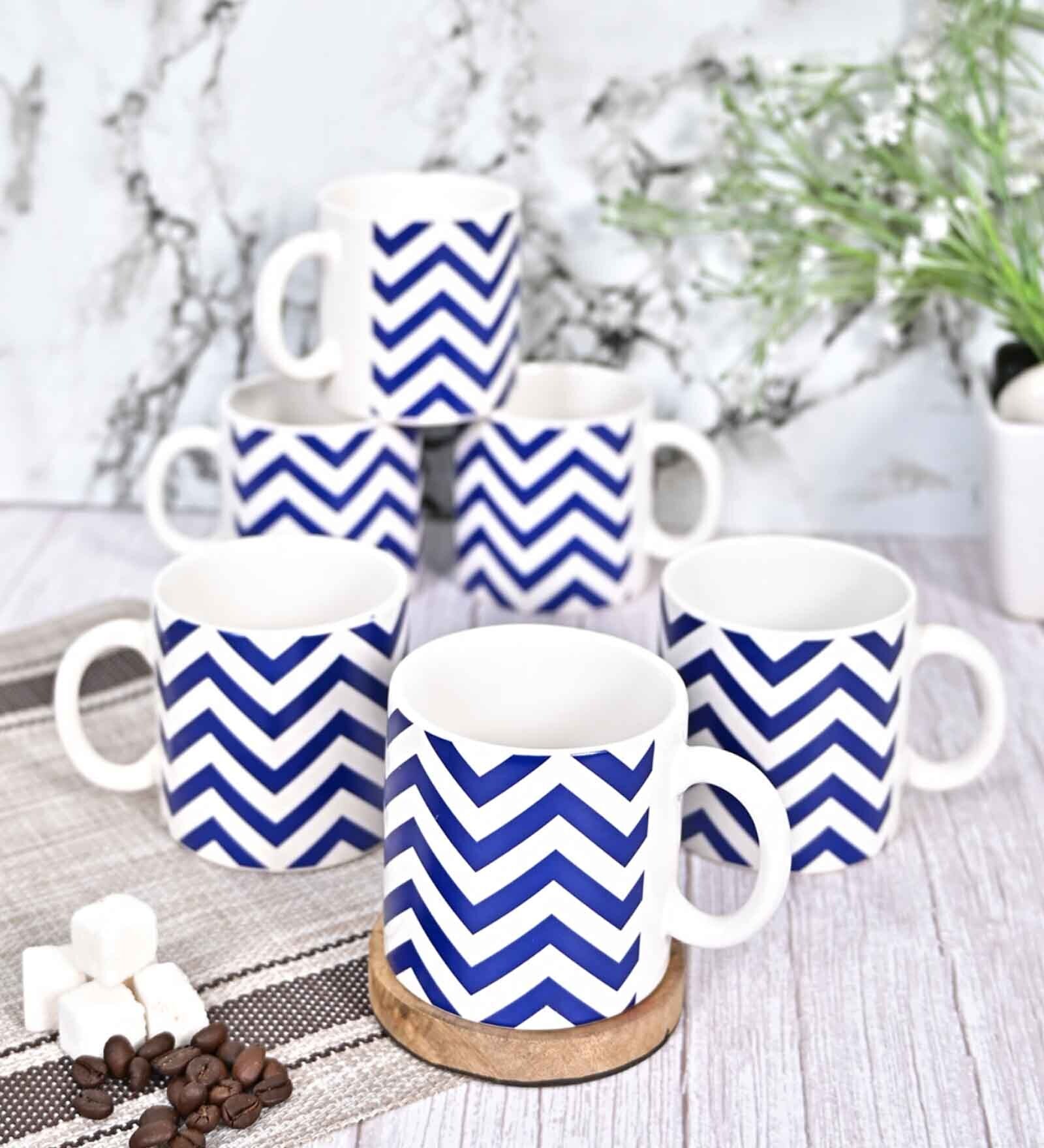 Blue 180 ml Ceramic Zig Zag (Set of 6) Tea Cup Set