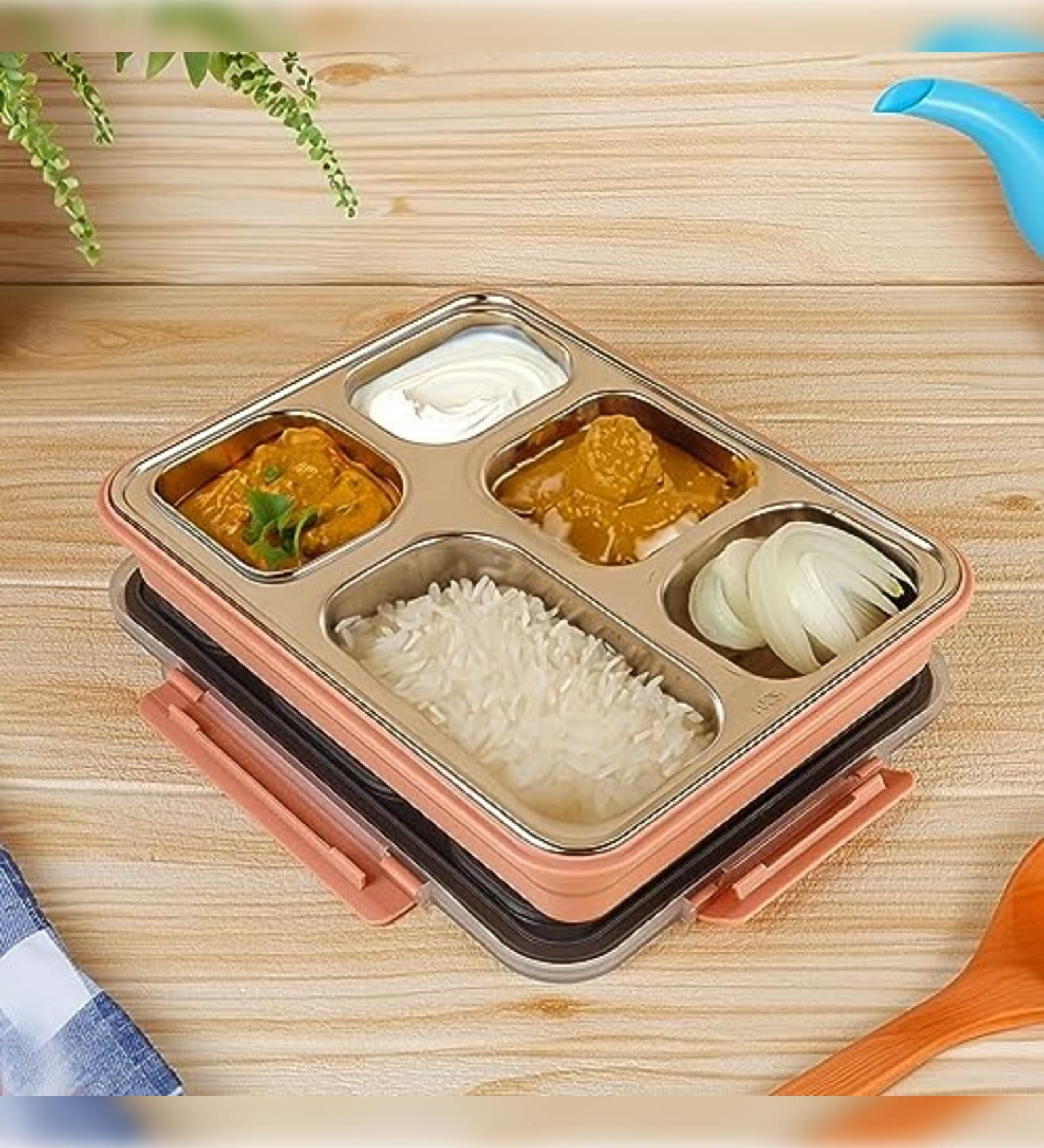 Pink 900ml Stainless Steel Rectangle Lunch Box
