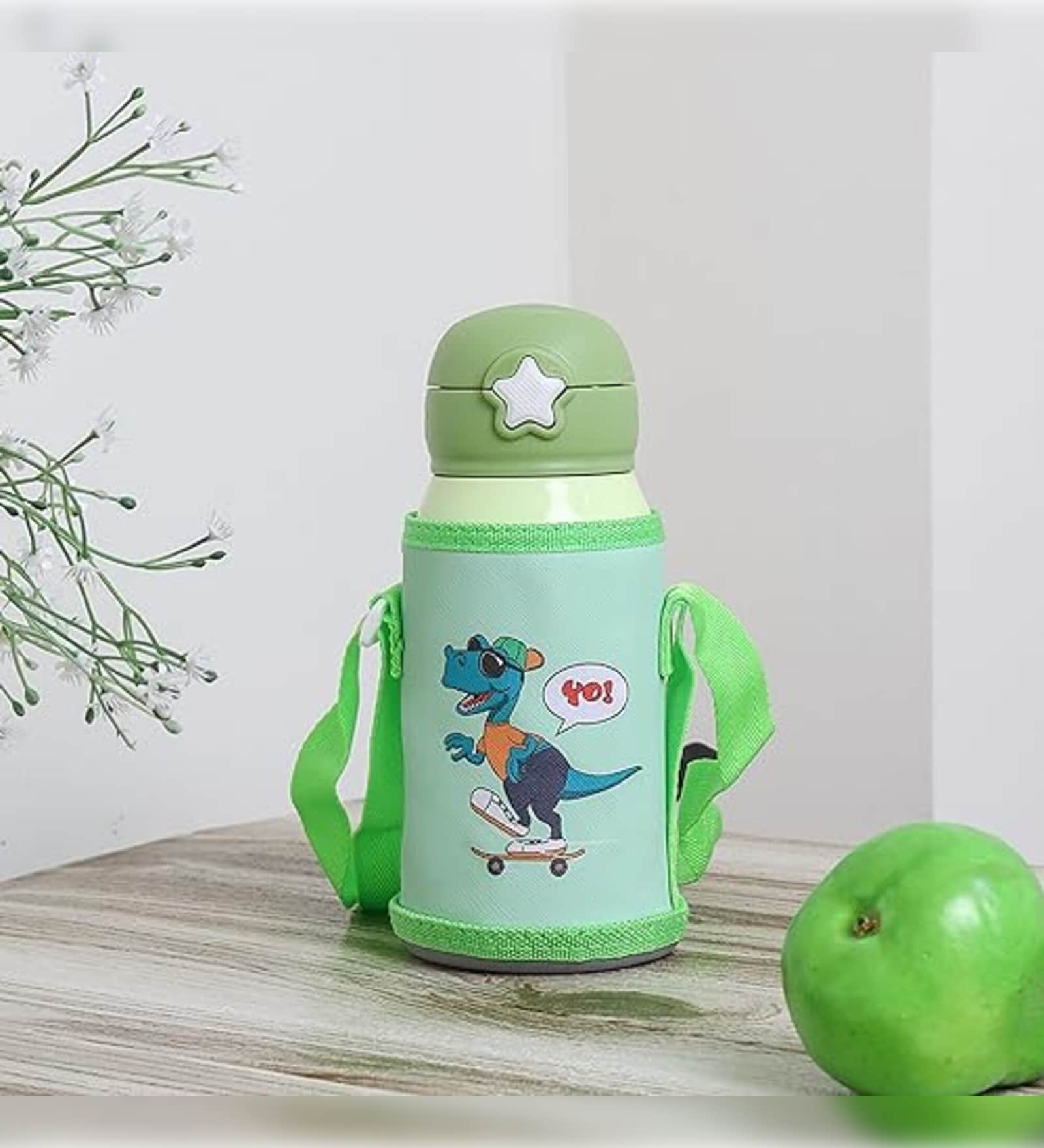 Dino Light Green 550ml Stainless Steel Double Walled Vacuum Insulated Kids Water Bottle
