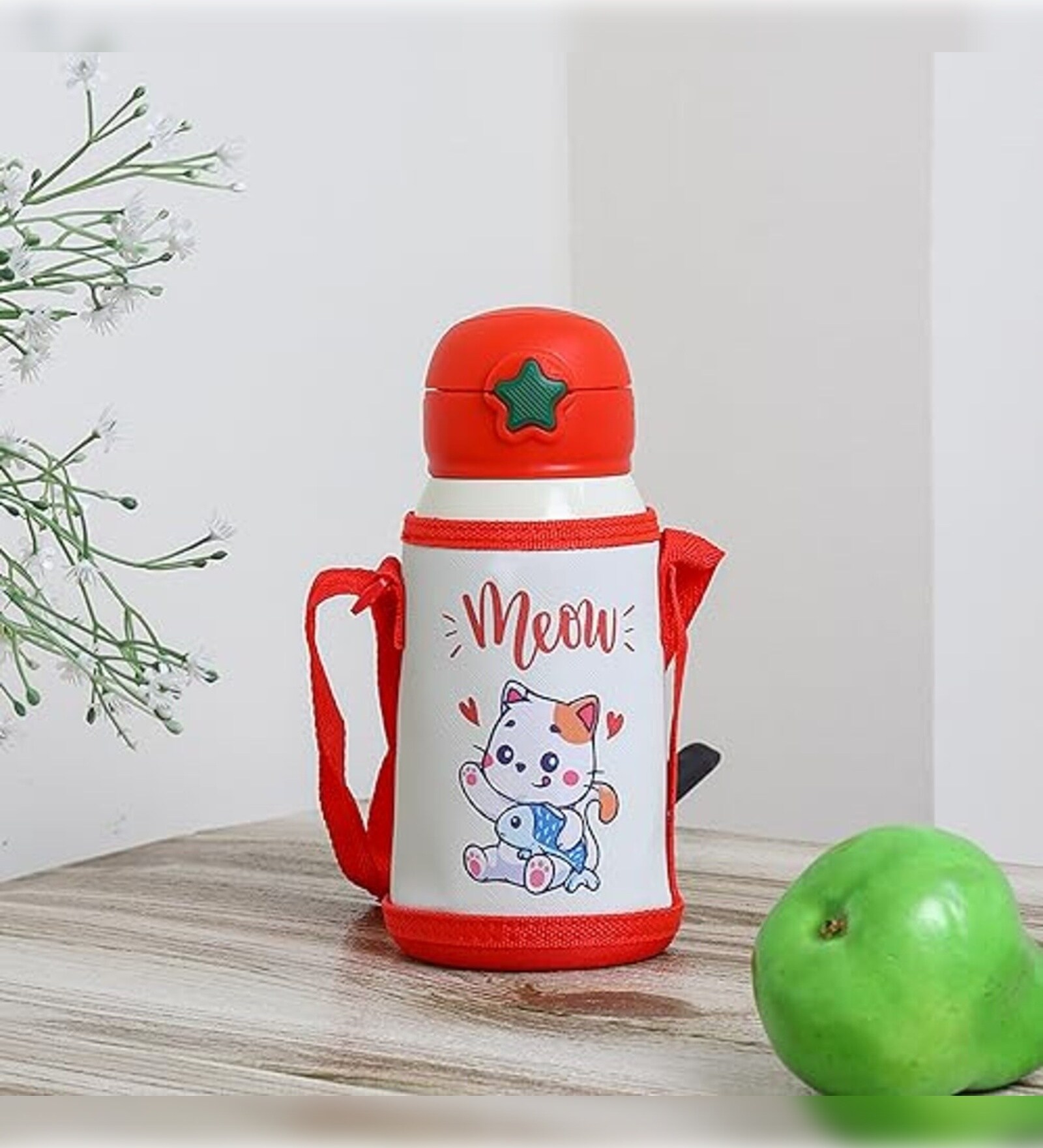 Kitten Red 550ml Stainless Steel Double Walled Vacuum Insulated Kids Water Bottle