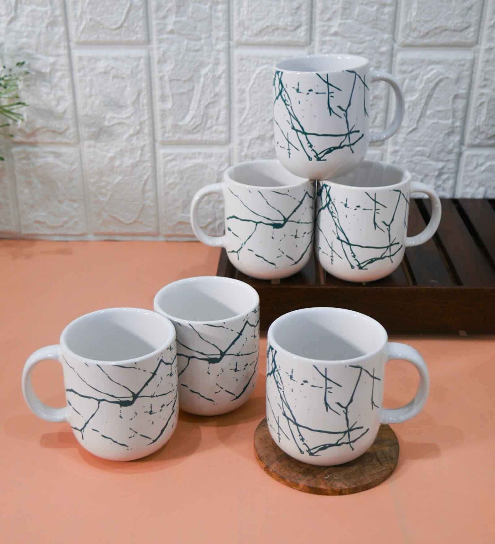 Green 180 ml Ceramic Marble (Set of 6) Tea Cup Set