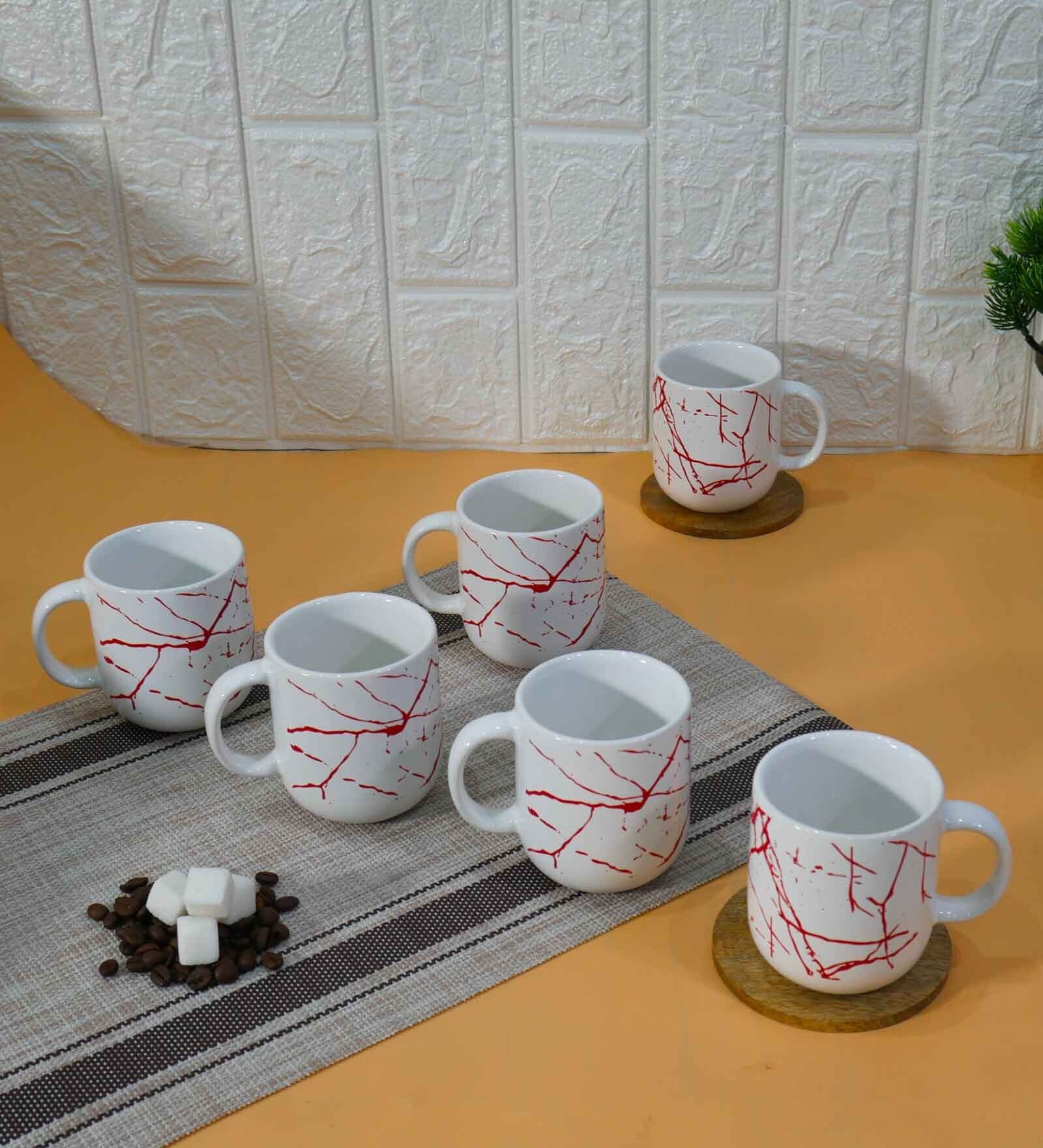 Red 180 ml Ceramic Marble (Set of 6) Tea Cup Set
